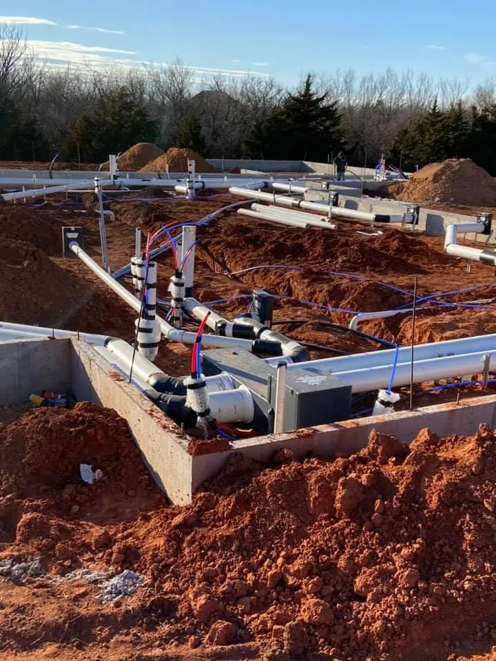 Close-up of line set connections and wiring on an Air Works HVAC install