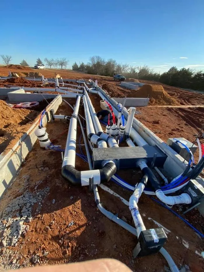 System rough-in trenching and line sets on an Air Works new-construction job