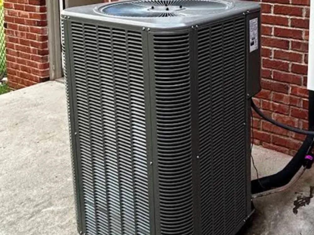 Newly installed outdoor condenser unit at an Air Works residential HVAC installation